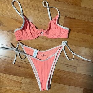 34C x small bottoms aerie tangerine and white string bikini set
